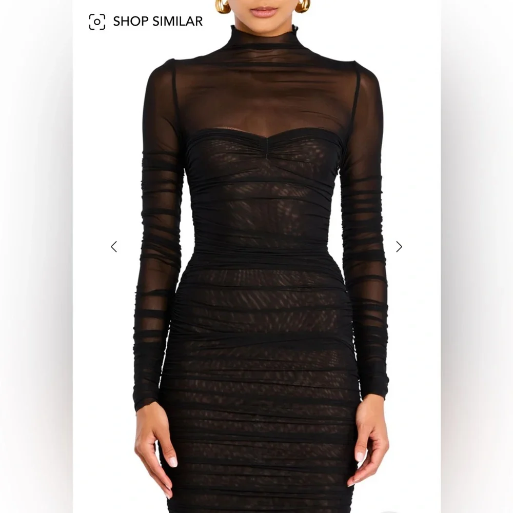 NWT 378.00 SEROYA TRINA MESH RUCHED MIDI DRESS MEDIUM - Picture 5 of 5